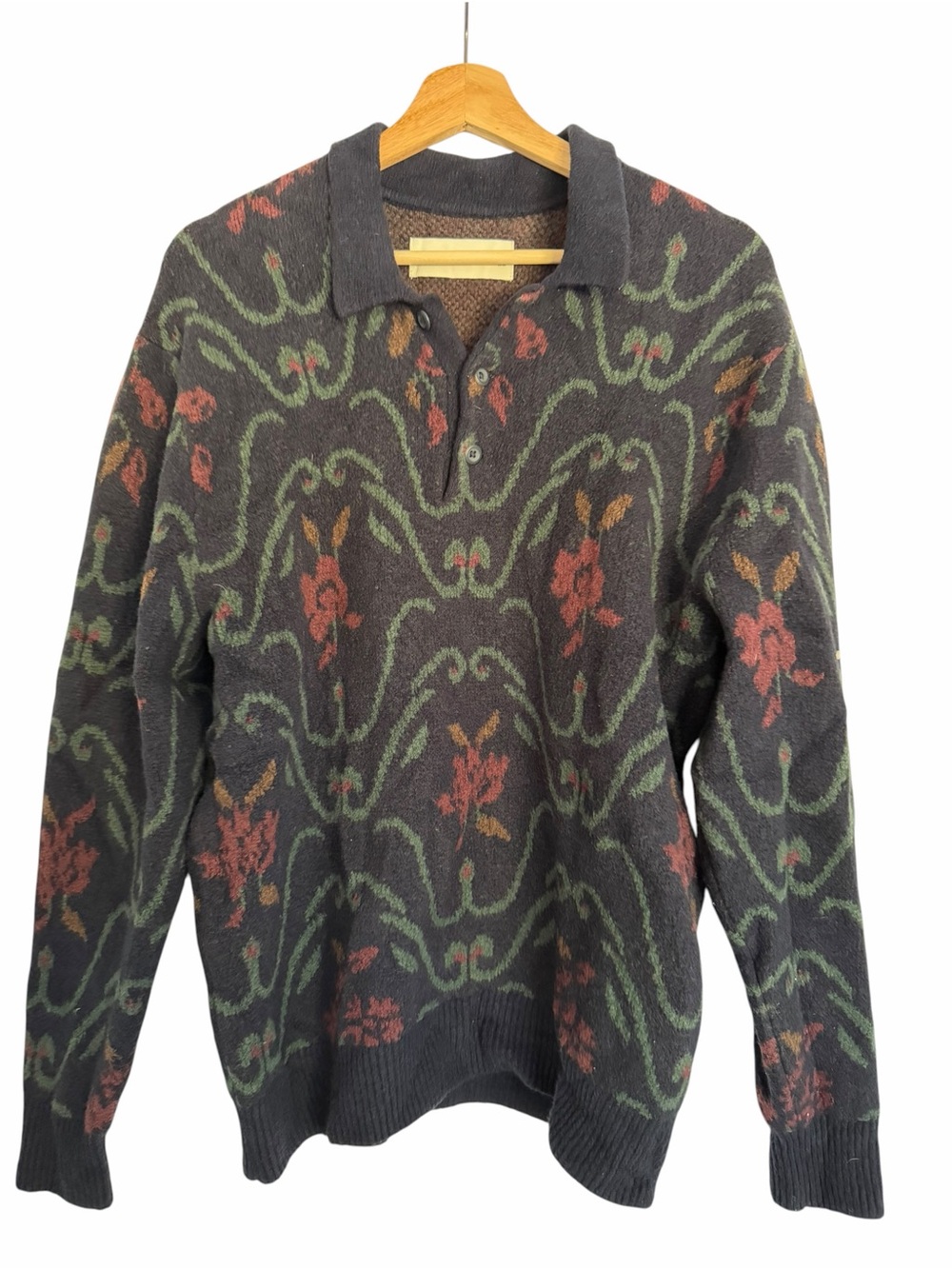 Abercrombie & Fitch Mens Small Soft A&F Floral Tapestry Knit Polo Sweater